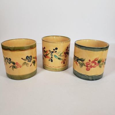 LOT 30F: Polish Pottery Pitcher and Redware Clay Floral Mug Set