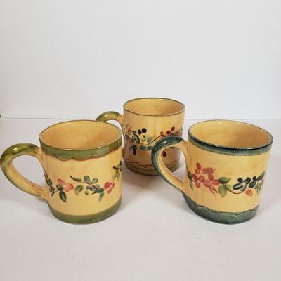 LOT 30F: Polish Pottery Pitcher and Redware Clay Floral Mug Set
