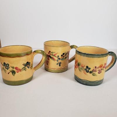 LOT 30F: Polish Pottery Pitcher and Redware Clay Floral Mug Set