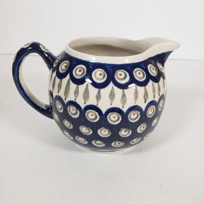 LOT 30F: Polish Pottery Pitcher and Redware Clay Floral Mug Set