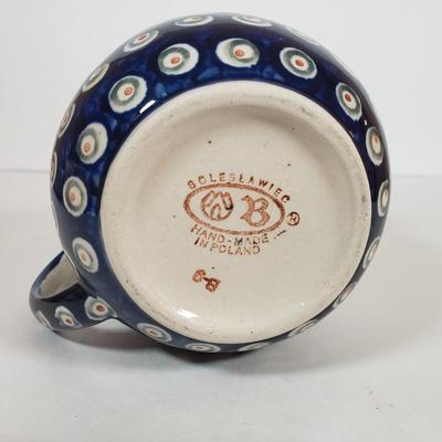 LOT 30F: Polish Pottery Pitcher and Redware Clay Floral Mug Set