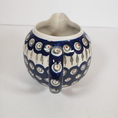 LOT 30F: Polish Pottery Pitcher and Redware Clay Floral Mug Set