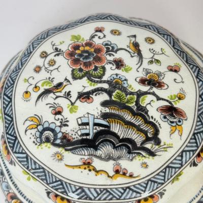 LOT 50F: Delfts Polychrome Trinket Box, Hand Painted Mini Plate & More