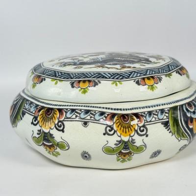 LOT 50F: Delfts Polychrome Trinket Box, Hand Painted Mini Plate & More