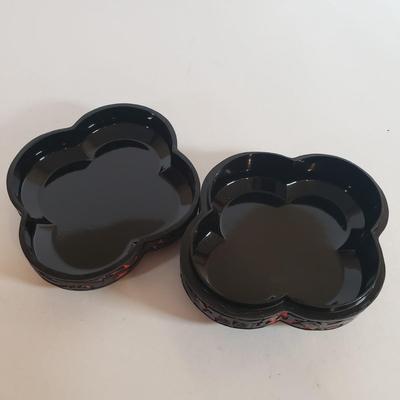 LOT61F: Tabletop Assortment; Chinese Lacquer Box; Wooden Display Stands, Artisan Handmade Coaster Set