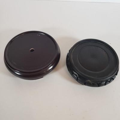 LOT61F: Tabletop Assortment; Chinese Lacquer Box; Wooden Display Stands, Artisan Handmade Coaster Set