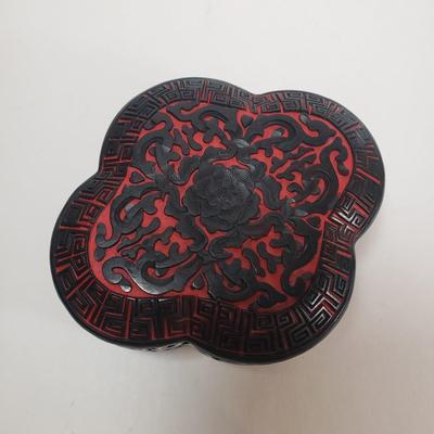 LOT61F: Tabletop Assortment; Chinese Lacquer Box; Wooden Display Stands, Artisan Handmade Coaster Set