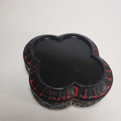 LOT61F: Tabletop Assortment; Chinese Lacquer Box; Wooden Display Stands, Artisan Handmade Coaster Set
