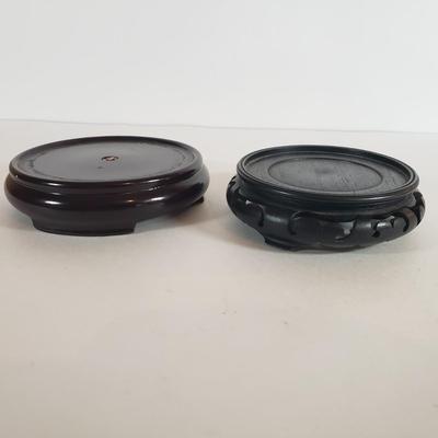 LOT61F: Tabletop Assortment; Chinese Lacquer Box; Wooden Display Stands, Artisan Handmade Coaster Set