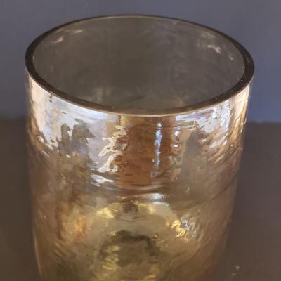 LOT 64F: Silver Mercury Glass Style Vase with Matching Tea Light Votive Holders