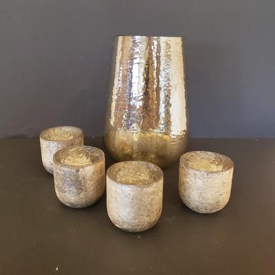 LOT 64F: Silver Mercury Glass Style Vase with Matching Tea Light Votive Holders