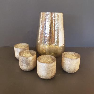 LOT 64F: Silver Mercury Glass Style Vase with Matching Tea Light Votive Holders