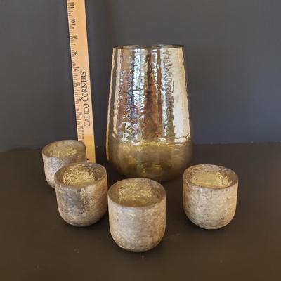 LOT 64F: Silver Mercury Glass Style Vase with Matching Tea Light Votive Holders