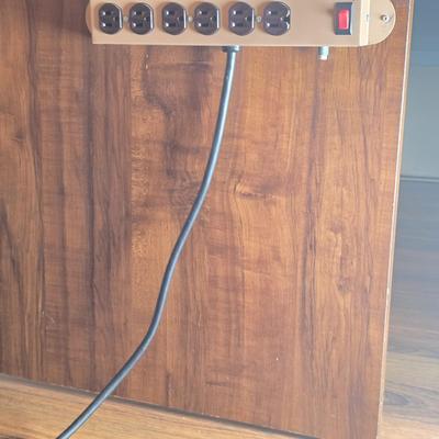 LOT 92M: Vintage One Drawer Wood Office Desk W/Mounted Power Strip