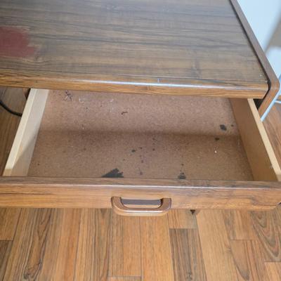 LOT 92M: Vintage One Drawer Wood Office Desk W/Mounted Power Strip