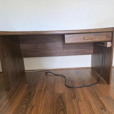 LOT 92M: Vintage One Drawer Wood Office Desk W/Mounted Power Strip