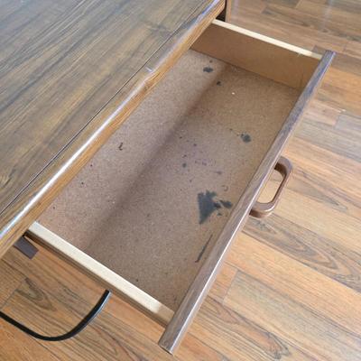 LOT 92M: Vintage One Drawer Wood Office Desk W/Mounted Power Strip