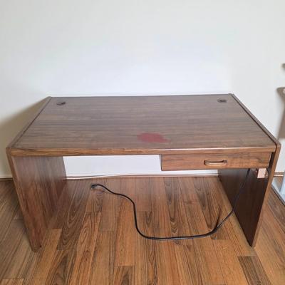 LOT 92M: Vintage One Drawer Wood Office Desk W/Mounted Power Strip