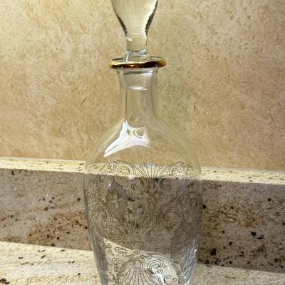LOT 109K: Gold Rim Decanter w/ 3 Matching Wine Glasses & More