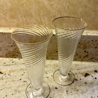 LOT 109K: Gold Rim Decanter w/ 3 Matching Wine Glasses & More