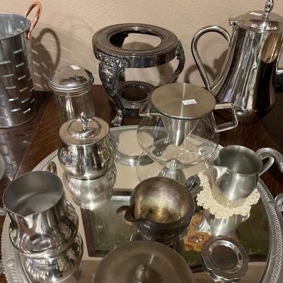 Sale Photo Thumbnail #94: Silver S & P shakers, Platted serving dishes.