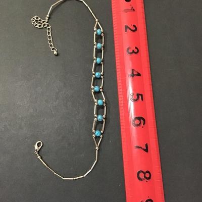 Sale Photo Thumbnail #117: SilverTone choker style necklace with turquoise, type stones. Please see attached photos.