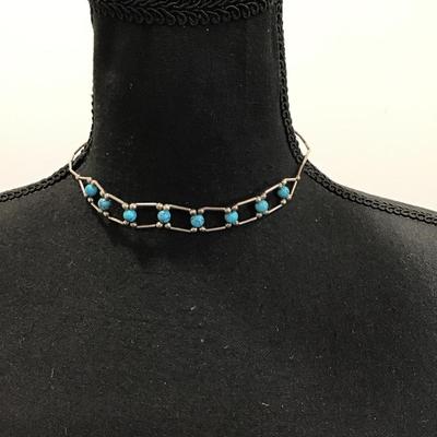 Sale Photo Thumbnail #115: SilverTone choker style necklace with turquoise, type stones. Please see attached photos.
