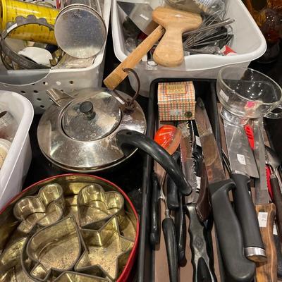 Sale Photo Thumbnail #114: Knives, cookie cutters, utensils and more