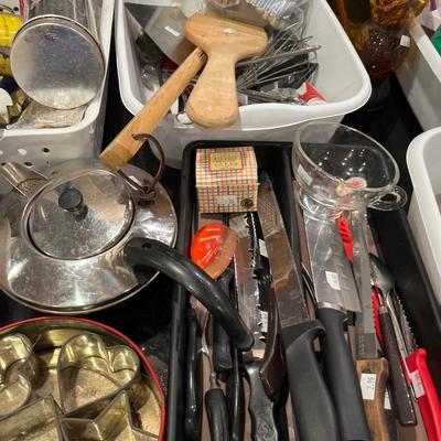 Sale Photo Thumbnail #117: Knives, cookie cutters, utensils and more