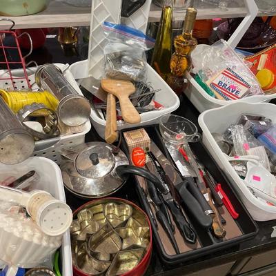Sale Photo Thumbnail #111: Knives, cookie cutters, utensils and more