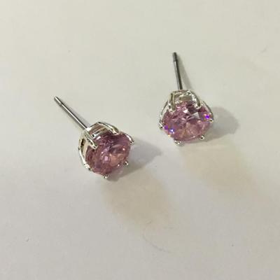 Beautiful mart, light, baby, pink, crystal stud earrings, possibly silver