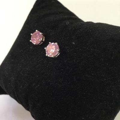 Beautiful mart, light, baby, pink, crystal stud earrings, possibly silver