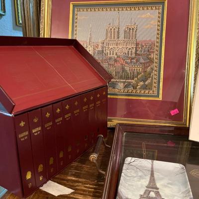 Sale Photo Thumbnail #141: Shakespeare books, print and tapestry picture, tray. End table/ Nightstand