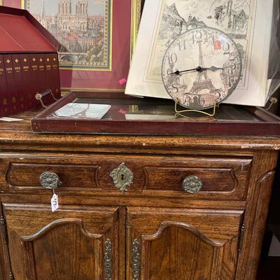 Sale Photo Thumbnail #138: Shakespeare books, print and tapestry picture, tray. End table/ Nightstand