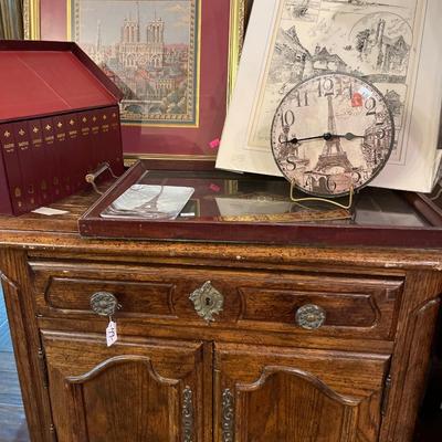 Sale Photo Thumbnail #139: Shakespeare books, print and tapestry picture, tray. End table/ Nightstand