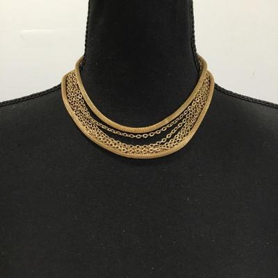 Vintage, gold, toned, multi layered multi chain, necklace, choker