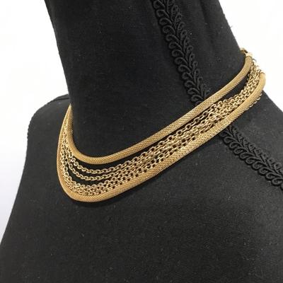 Vintage, gold, toned, multi layered multi chain, necklace, choker