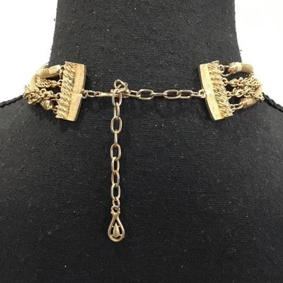 Vintage, gold, toned, multi layered multi chain, necklace, choker