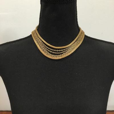 Vintage, gold, toned, multi layered multi chain, necklace, choker