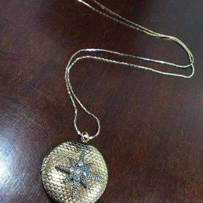 Beautiful vintage, gold toned north star locket necklace long