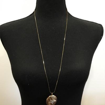 Beautiful vintage, gold toned north star locket necklace long