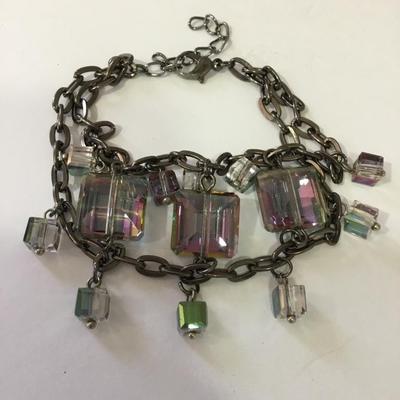 Beautiful gunmetal, gray watermelon, crystal charm bracelet very beautiful