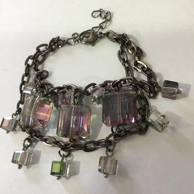Beautiful gunmetal, gray watermelon, crystal charm bracelet very beautiful