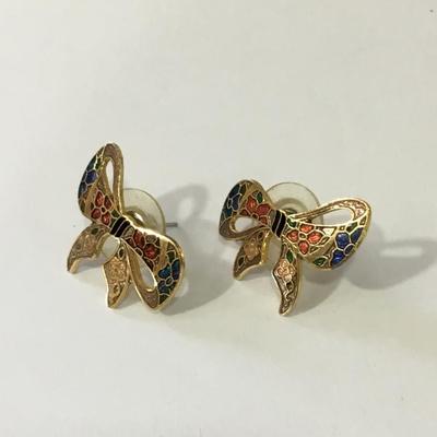 Vintage enamel bow earrings