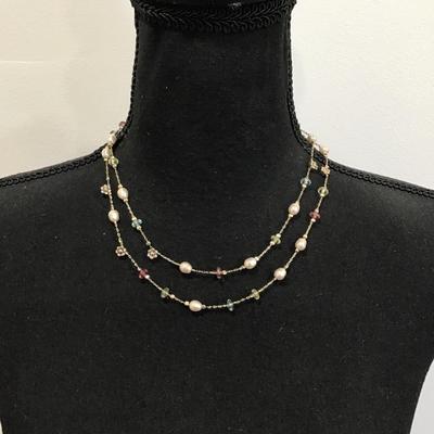 Premier design, gold tone multicolored fashion necklace