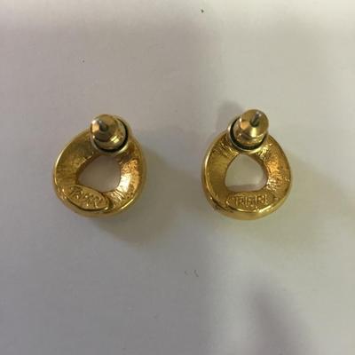 Vintage Trifari toasted coconut enamel gold, toned stud earrings