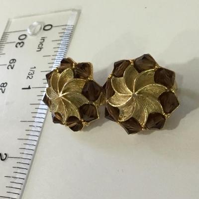 Vintage brushed gold, toned, crystal star clip on earrings mid century