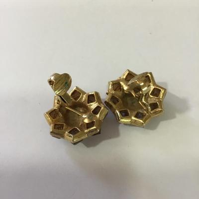 Vintage brushed gold, toned, crystal star clip on earrings mid century