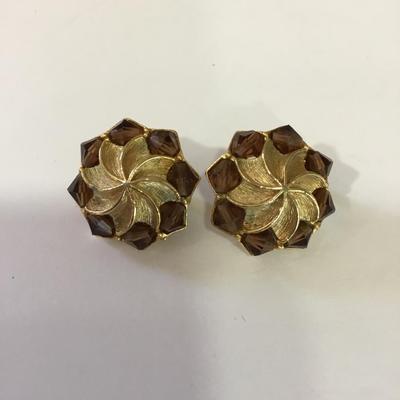 Vintage brushed gold, toned, crystal star clip on earrings mid century