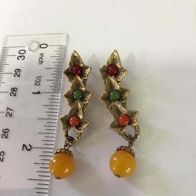 1928 vintage autumn Thanksgiving, maple leaf dangle earrings